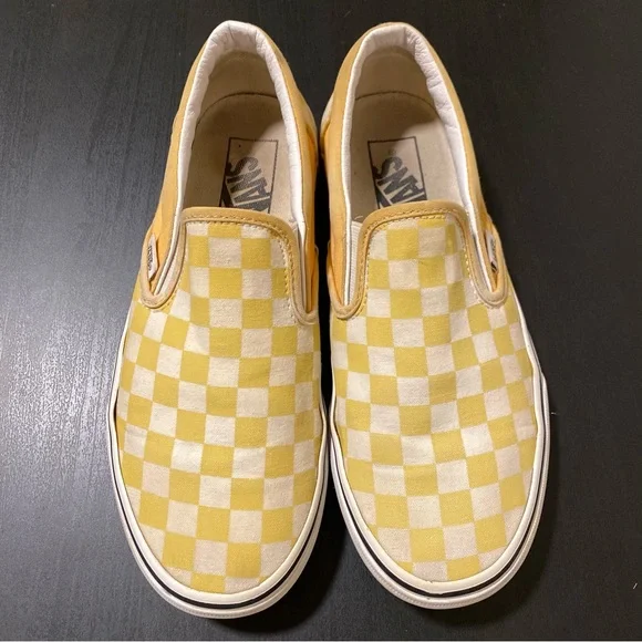 SOLD | Yellow Checkerboard Slip On Vans - Picture 2 of 9